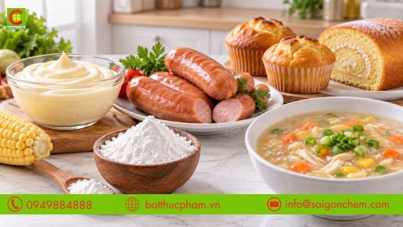 C&aacute;c sản phẩm sốt, x&uacute;c x&iacute;ch, b&aacute;nh ngọt v&agrave; s&uacute;p sử dụng tinh bột bắp biến t&iacute;nh để ổn định kết cấu